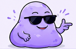 A relaxed purple SaaS mascot wearing sunglasses