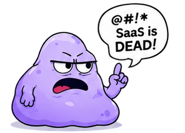 An annoyed purple SaaS mascot saying SaaS is dead